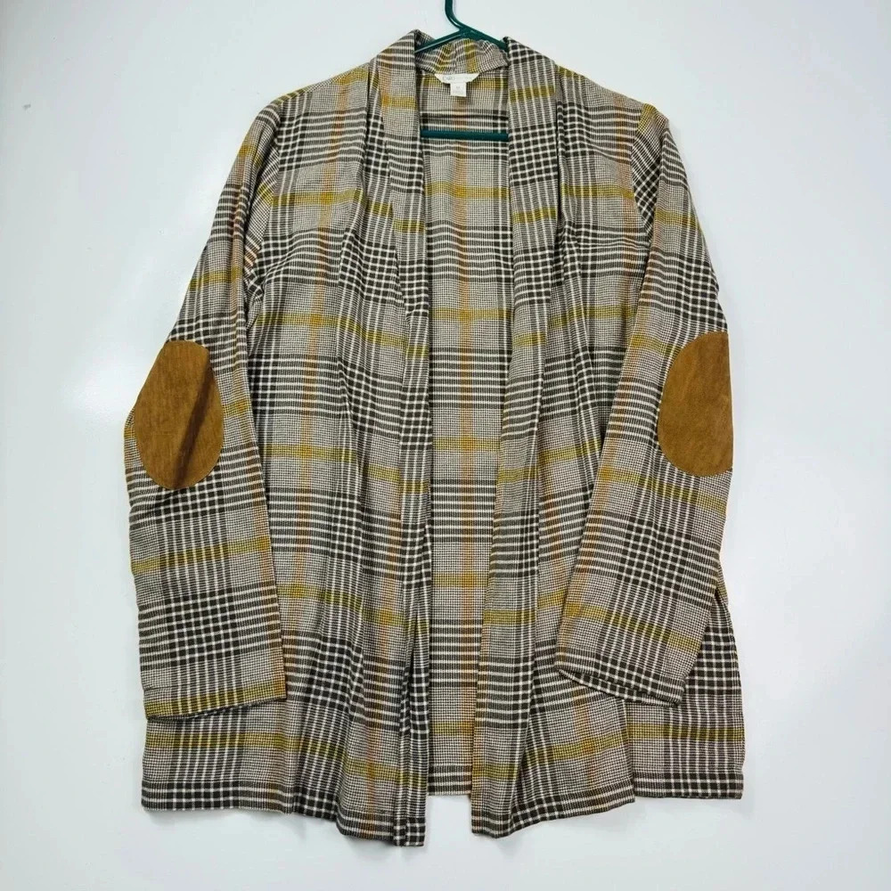 Catoā Brown Plaid Open Front Jacket Cardigan Size Medium